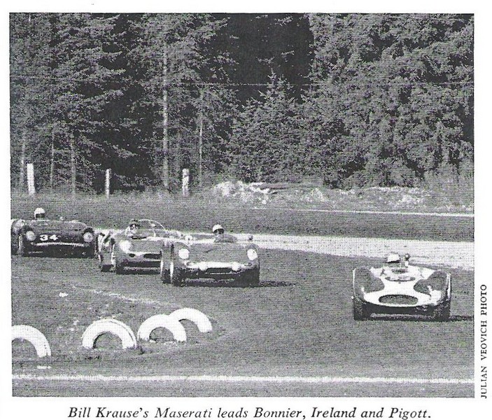 Billy Krause in his Maserati leads Jo Bonnier, Innes Ireland ay kent 1962